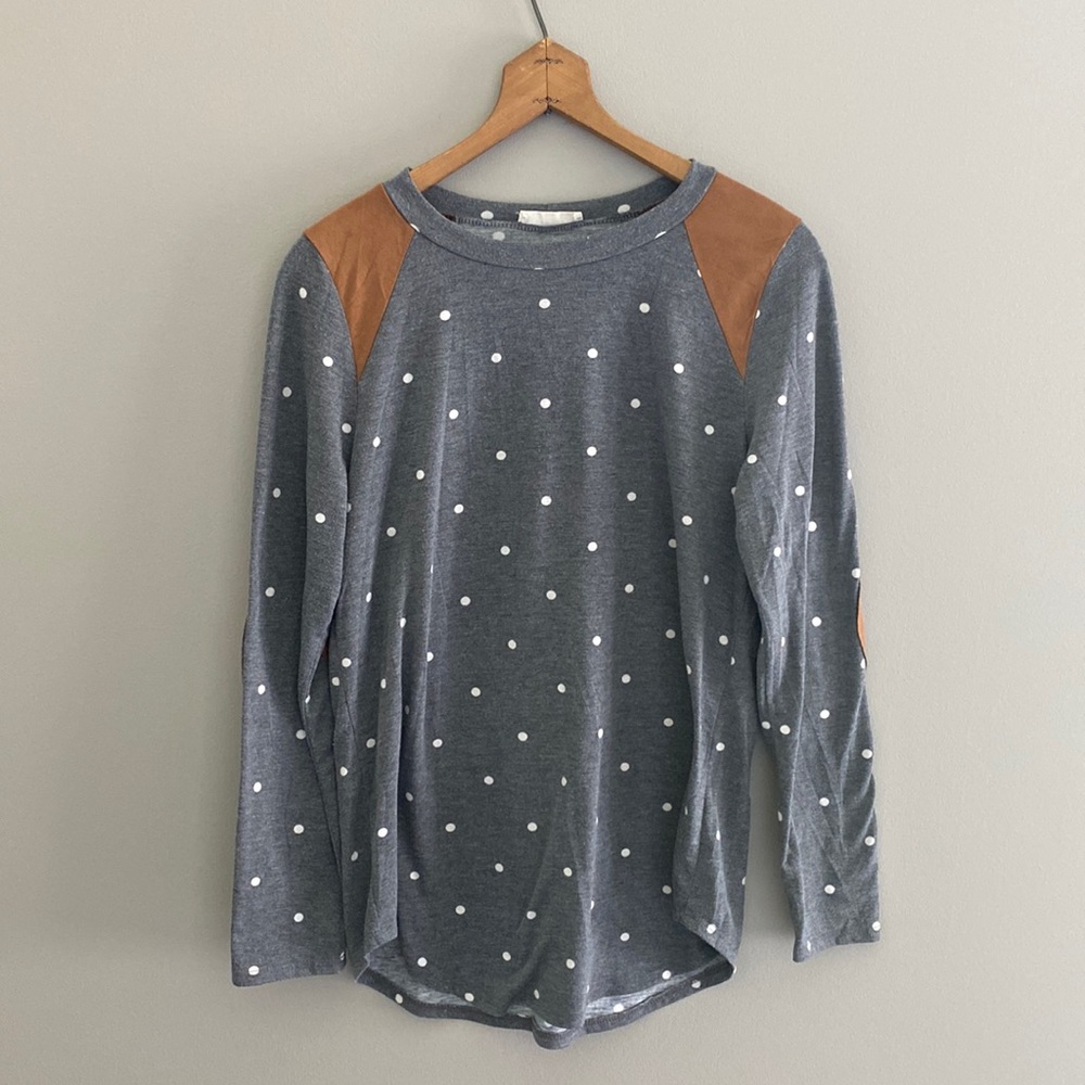 Grey and White Poka Dot Blouse
